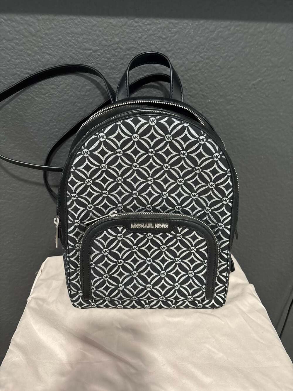 Michael Kors Jaycee Medium Geometric Logo Backpack Black/Silver